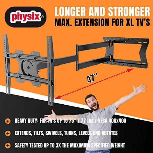 Physix 2120 ארוך זרוע טלוויזיה קיר טלוויזיה למסכים 32-75 אינץ '| הרחבה ארוכה במיוחד עד 47 אינץ